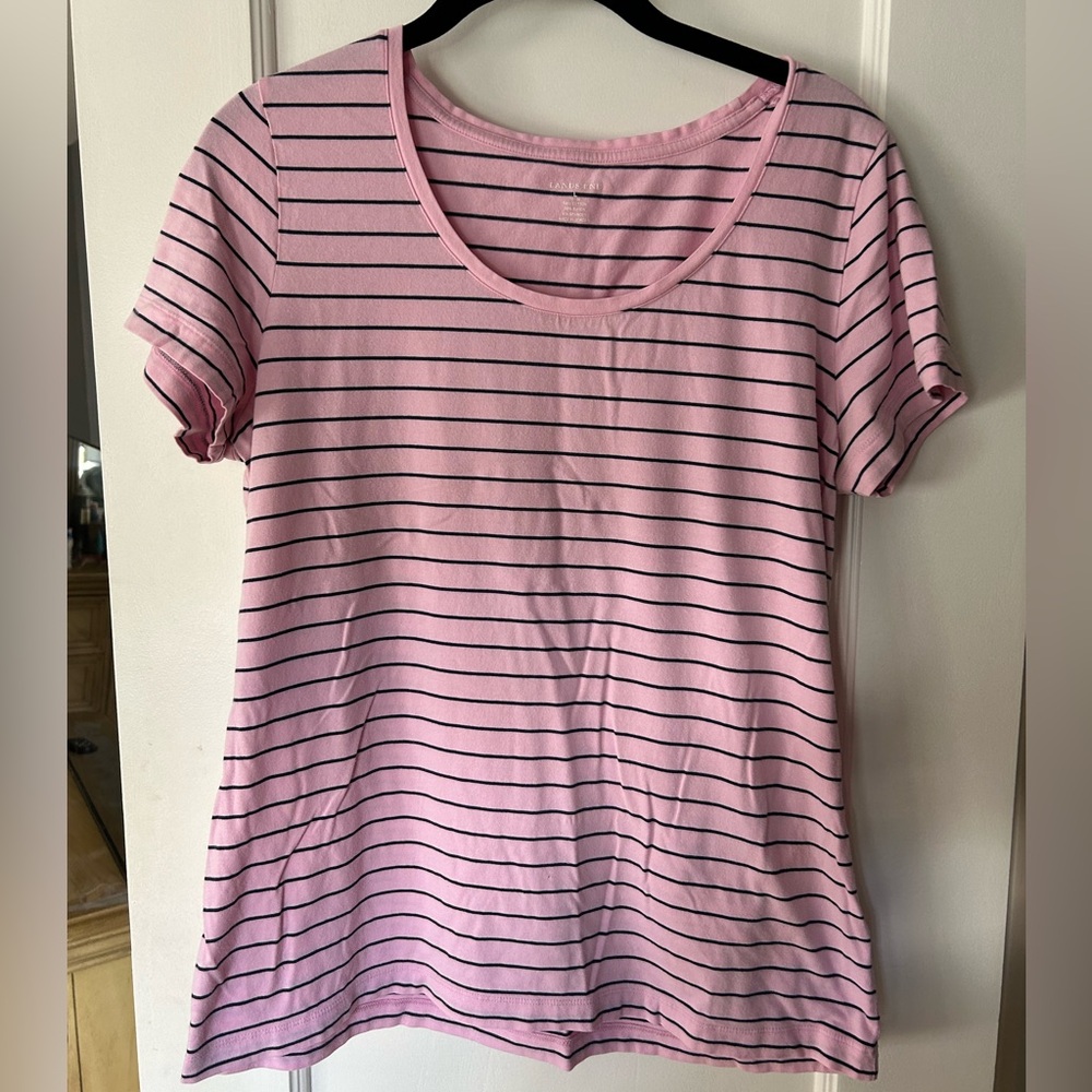 Lands' End Pink and Black Striped Short Sleeve Tee
